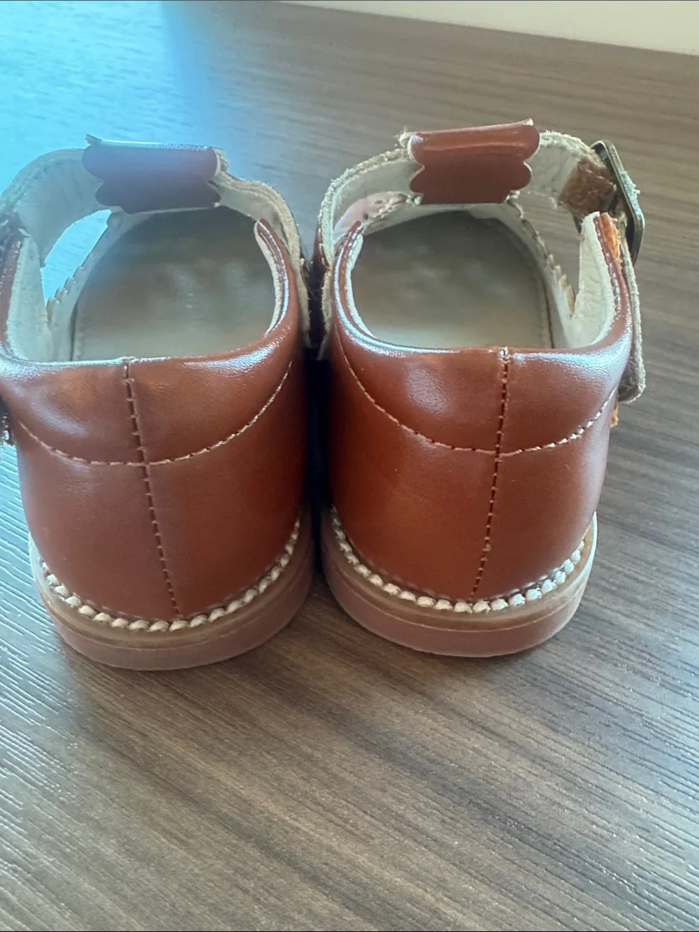 Girls' Tan Mary Jane Dress Shoes with Scalloped Strap